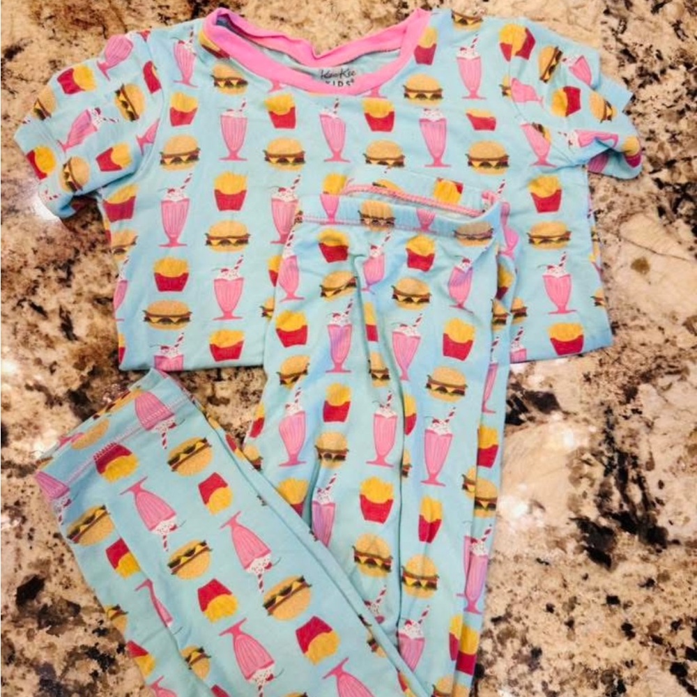 Kickee Pants Aqua Pajama Set with Food Print